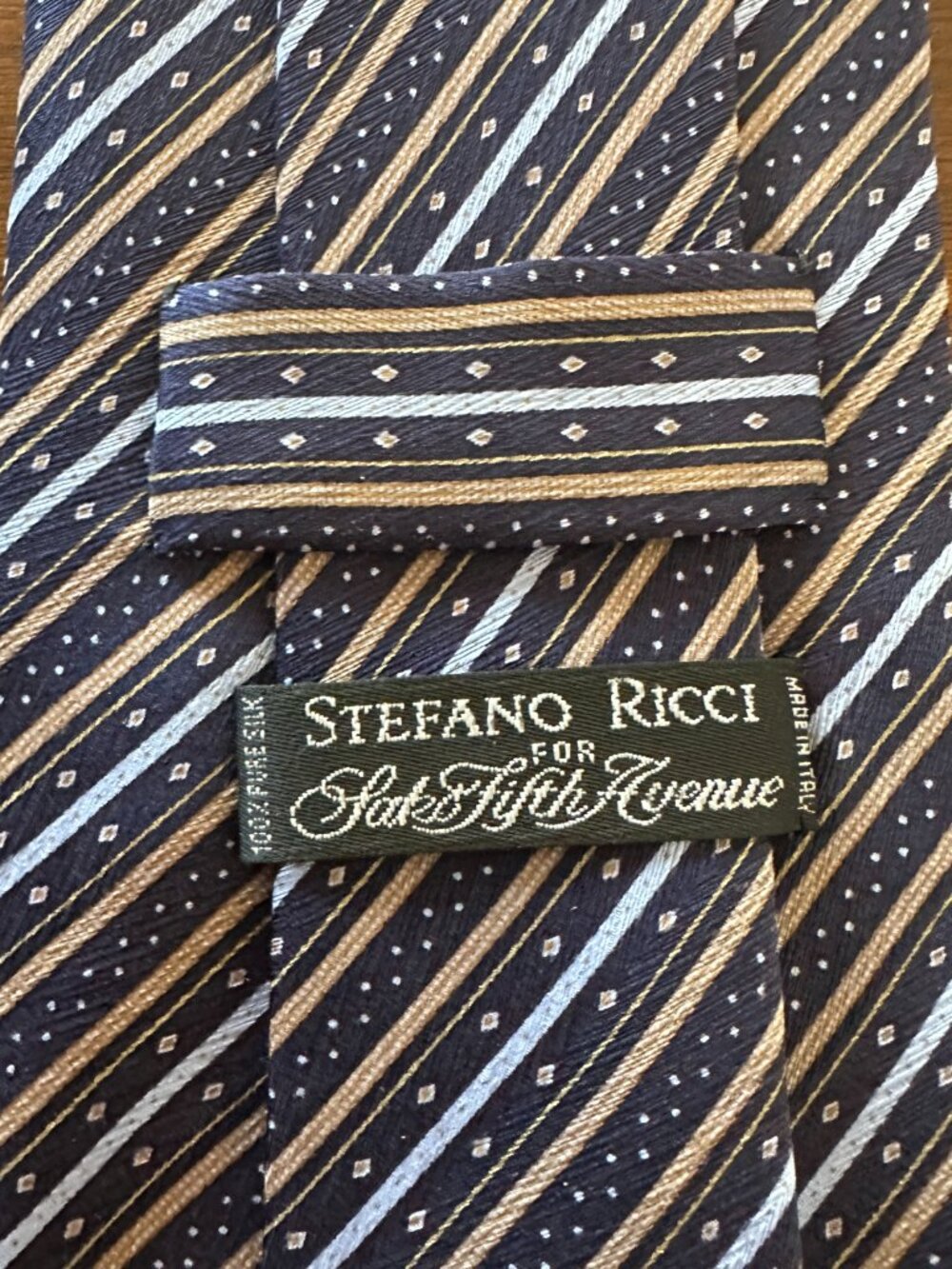Stefano Ricci Navy Blue Tan Diagonal Stripe Tie